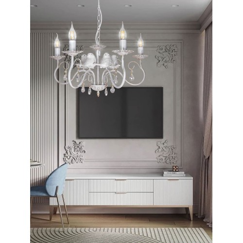 Люстра с птичками с хрусталем подвесная 5 ламп S1292-5 Петрасвет