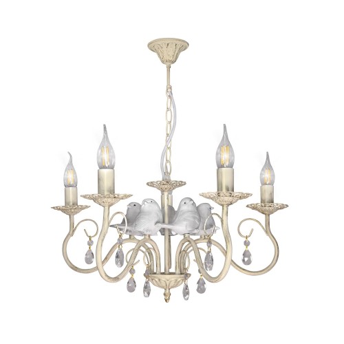 Люстра с птичками с хрусталем подвесная 5 ламп S1293-5 Петрасвет