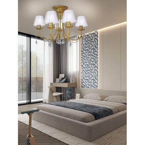 Люстра классическая потолочная 5 ламп с абажурами и хрусталем S1302-5